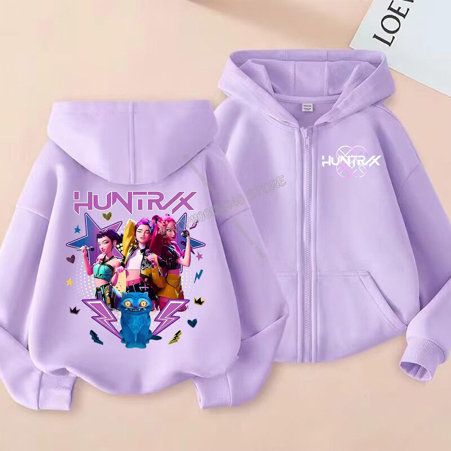 Trendy Frontline KPop Demon Hunters Rits Hoodie Cartoon Meisjes Jas Mode Dunne Kleding Paars Herfst Hoodie Jas Kinderen Anime Sweatshirt Cadeau 110