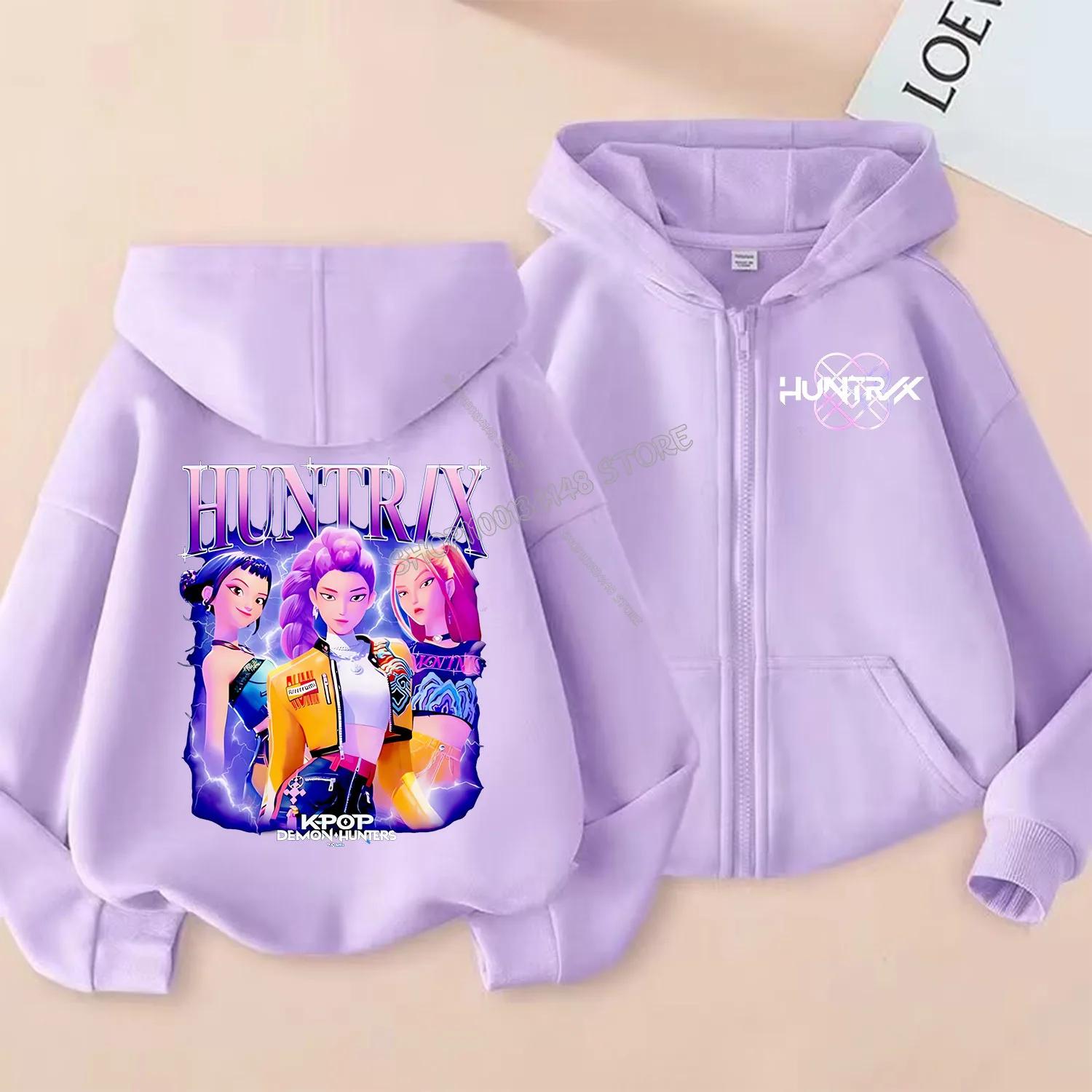 Trendy Frontline KPop Demon Hunters Rits Hoodie Cartoon Meisjes Jas Mode Dunne Kleding Paars Herfst Hoodie Jas Kinderen Anime Sweatshirt Cadeau 130