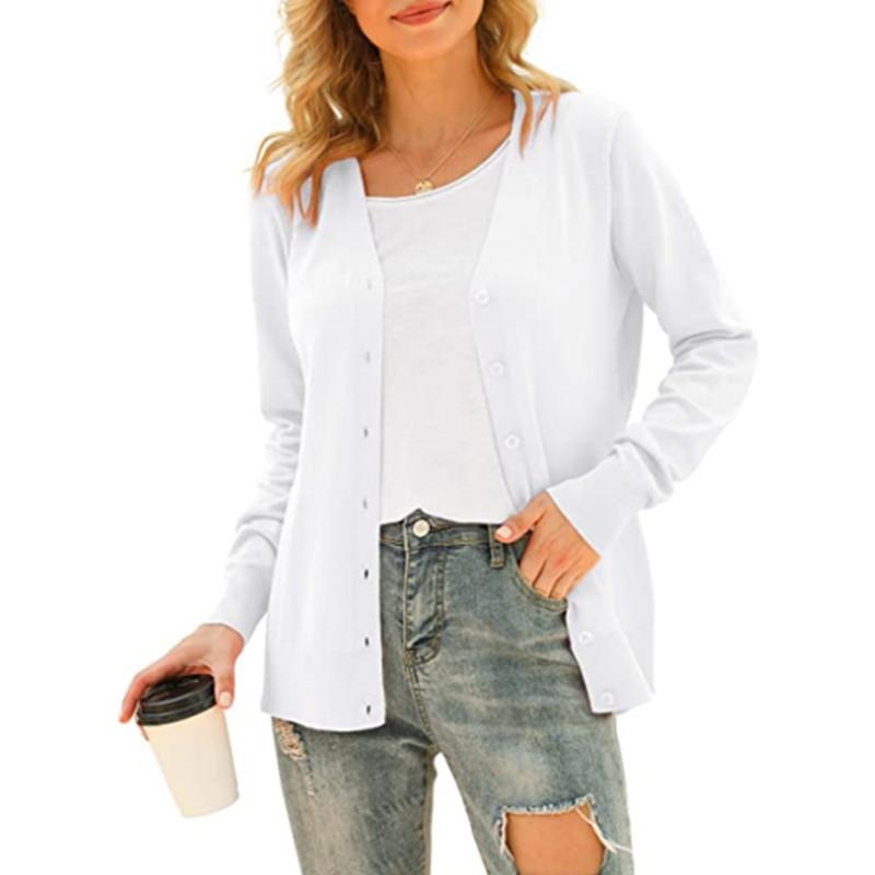 Laiyin Basic vest met lange mouwen, knoopsluiting voor dames, trui, gebreide jas, tops, bovenkleding XXXL wit