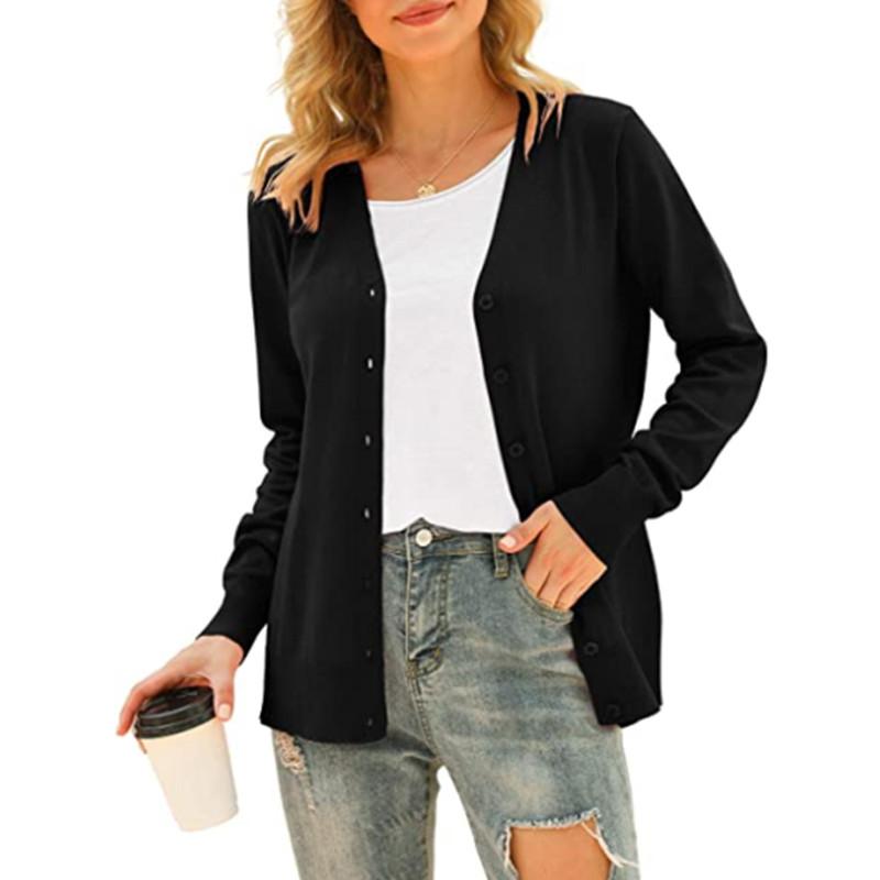 Laiyin Basic vest met lange mouwen, knoopsluiting voor dames, trui, gebreide jas, tops, bovenkleding XXXL zwart
