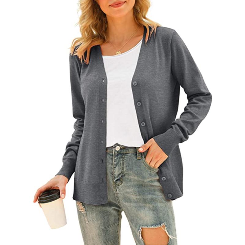Laiyin Basic vest met lange mouwen, knoopsluiting voor dames, trui, gebreide jas, tops, bovenkleding XXXL grijs
