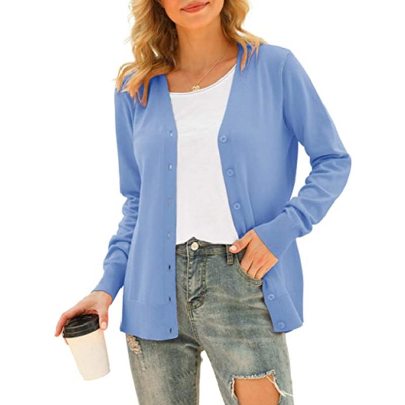 Laiyin Basic vest met lange mouwen, knoopsluiting voor dames, trui, gebreide jas, tops, bovenkleding XXXL blauw