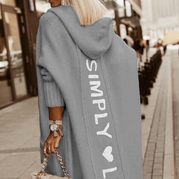 LINGCHEN2 Herfst en winter Nieuwe capuchon losse gebreide middellange vestjas XL grijs