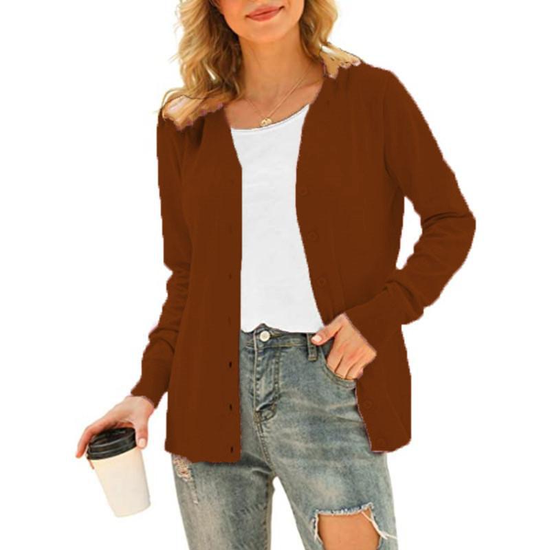 Laiyin Basic vest met lange mouwen, knoopsluiting voor dames, trui, gebreide jas, tops, bovenkleding XXXL koffie