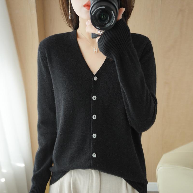 CANVAUS Vrouwen Vesten Herfst Winter Single Breasted Knitwears Lange Mouw V-hals Gebreid Vest Koreaanse Mode Lente Casual Trui XXL zwart