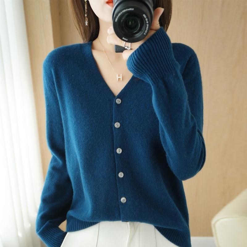 CANVAUS Vrouwen Vesten Herfst Winter Single Breasted Knitwears Lange Mouw V-hals Gebreid Vest Koreaanse Mode Lente Casual Trui XXL blauw