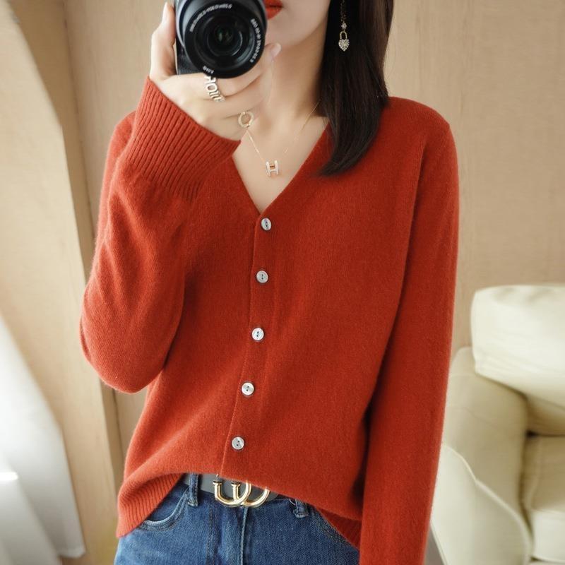 CANVAUS Vrouwen Vesten Herfst Winter Single Breasted Knitwears Lange Mouw V-hals Gebreid Vest Koreaanse Mode Lente Casual Trui XXL