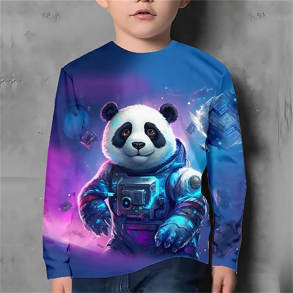 HerSight Herfstkleding voor jongens Kinderen Kids 3d Dierenprint Koreaans T-shirt met lange mouwen Jongen Meisjes T-shirt 4-12 jaar T-shirts 130