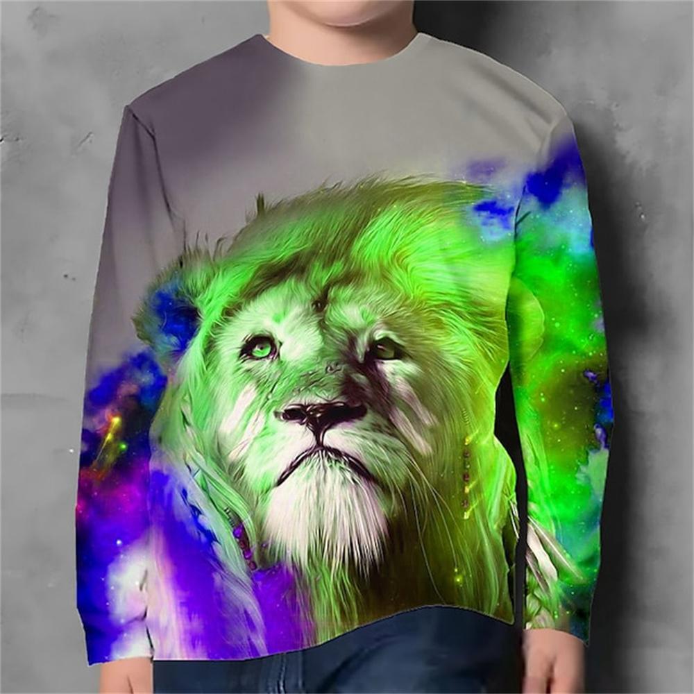 HerSight Herfstkleding voor jongens Kinderen Kids 3d Dierenprint Koreaans T-shirt met lange mouwen Jongen Meisjes T-shirt 4-12 jaar T-shirts 130