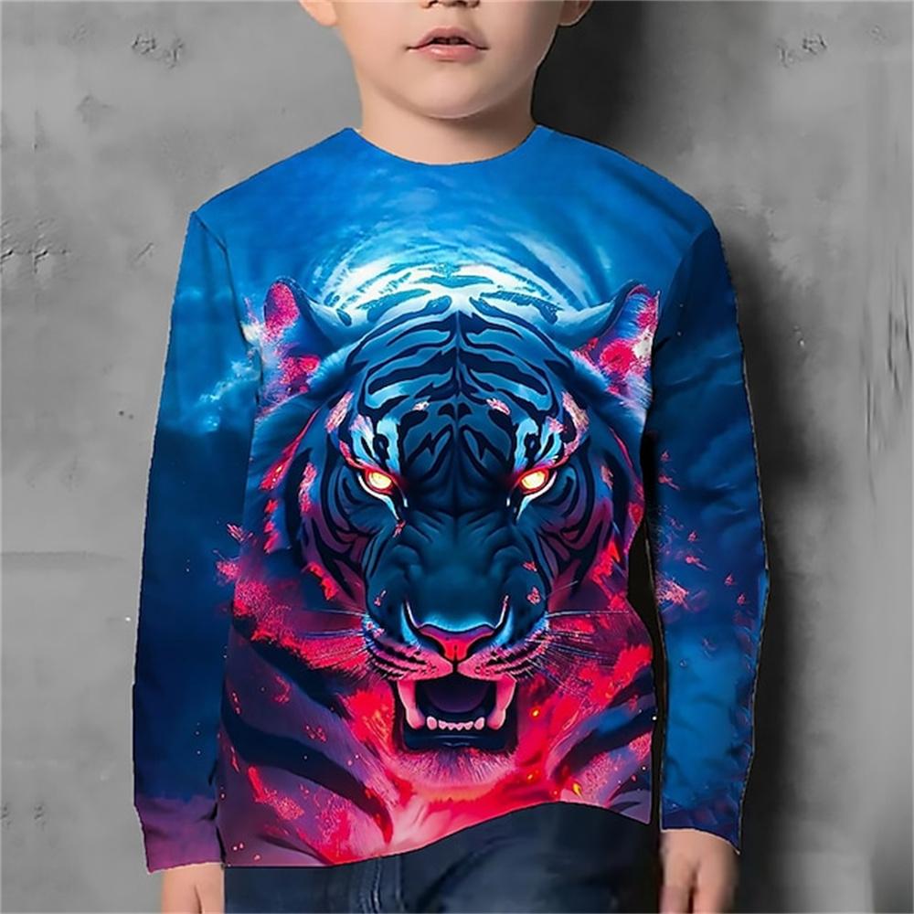 HerSight Herfstkleding voor jongens Kinderen Kids 3d Dierenprint Koreaans T-shirt met lange mouwen Jongen Meisjes T-shirt 4-12 jaar T-shirts 130