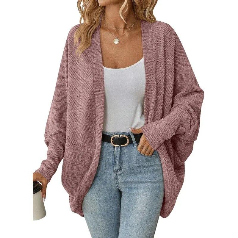 Fashion best clothes 2023 Herfst/Winter Dikke V-hals Jas Mode Vleermuismouwen Lange Mouw Cardigan Casual Open Steek Losse Gebreide Jas Trui 30076 S roze