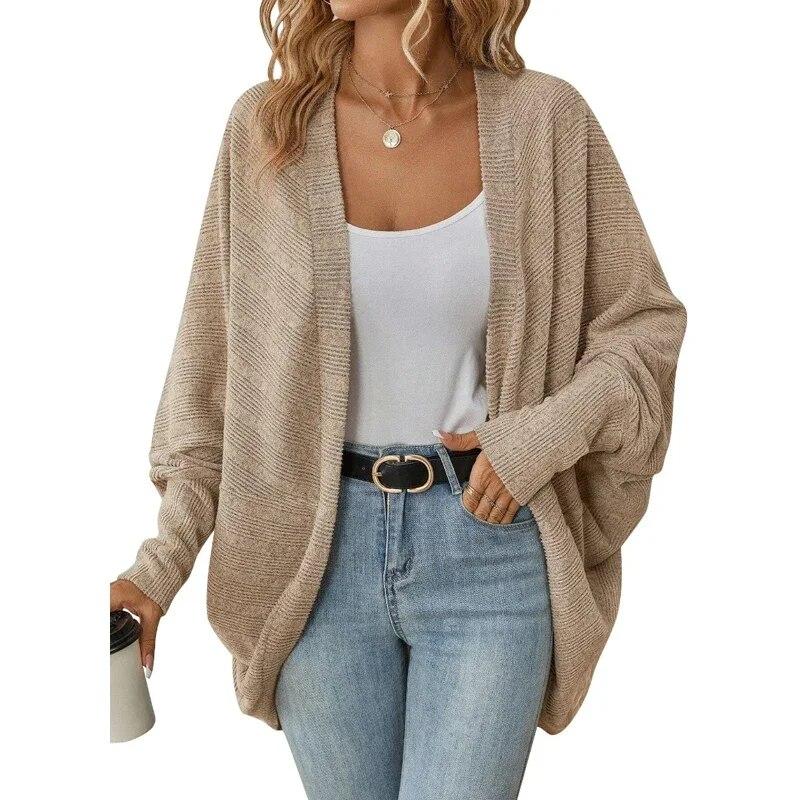 Fashion best clothes 2023 Herfst/Winter Dikke V-hals Jas Mode Vleermuismouwen Lange Mouw Cardigan Casual Open Steek Losse Gebreide Jas Trui 30076 S kaki