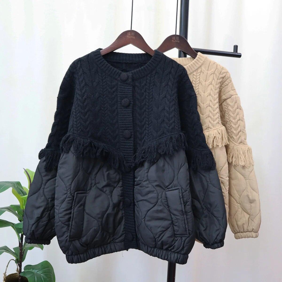 Boho berry Kwastje gesplitst gebreid vest herfst winter losse luie stijl dames trui jas jas One Size zwart