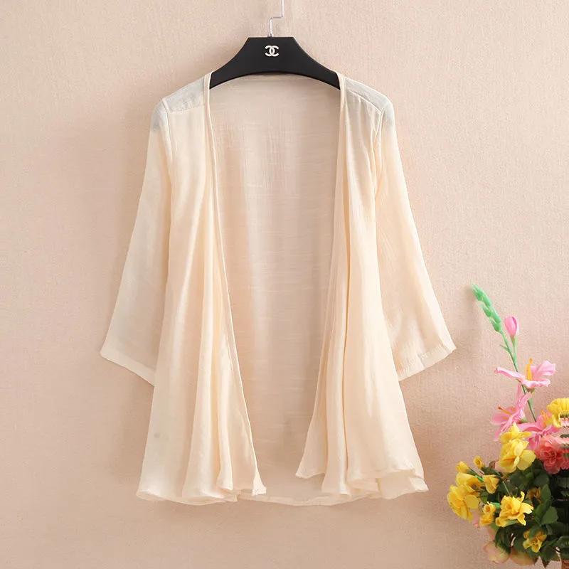 WTEMPO Dames Zomer Effen Kleur Cardigan Tops Effen Kleur Losse 3/4 Mouw Dunne Strandkleding Cover Ups Blouse Tops Vleermuismouwen Blouse One Size abrikoos