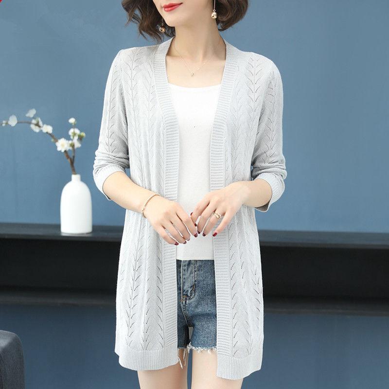 WTEMPO Lente en herfst gebreid damesvest buiten de middellange dunne jas L lichtgrijze kleur