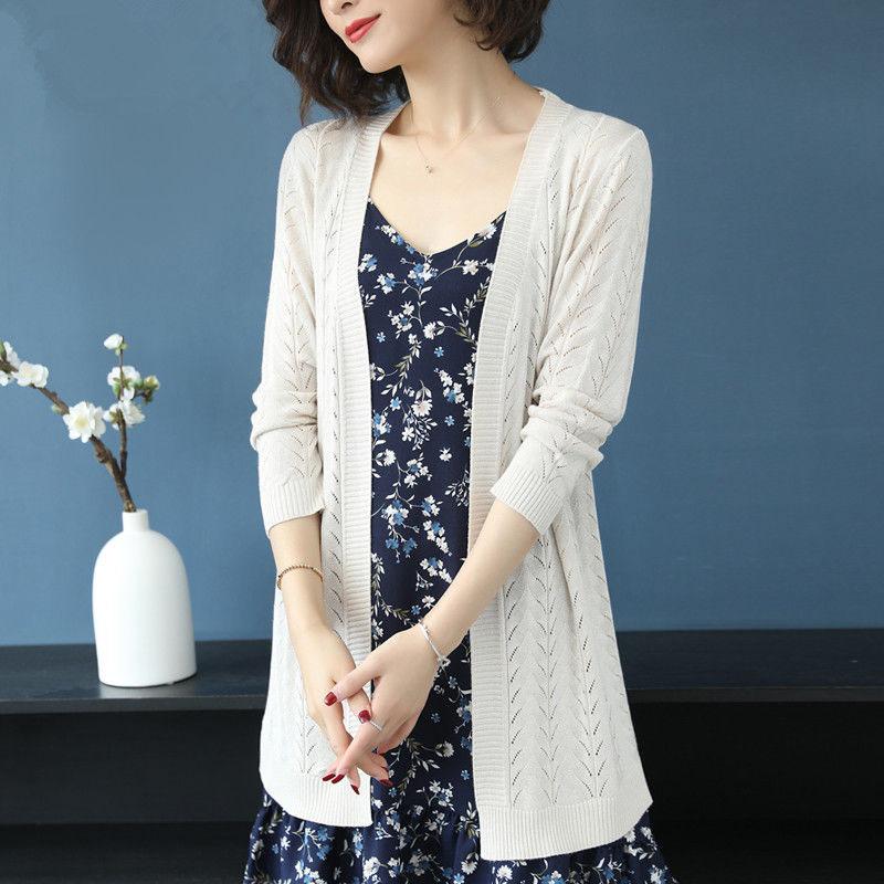 WTEMPO Lente en herfst gebreid damesvest buiten de middellange dunne jas M beige