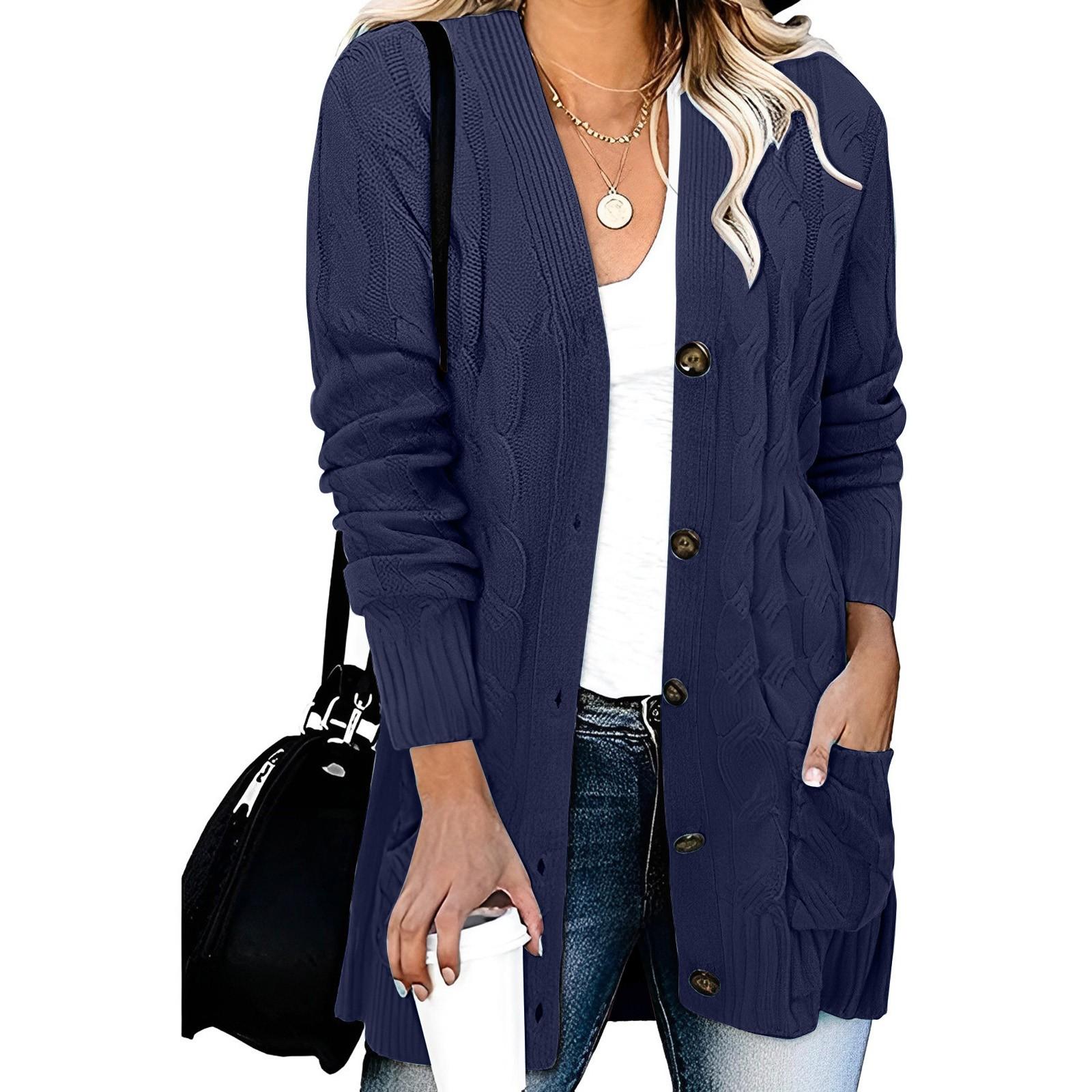 YiGeiWoLiGiaoGiao Dames Casual Gebreide Cardigan Trui Effen Kleur Enkelrijs Jas Jas XXL Vloot