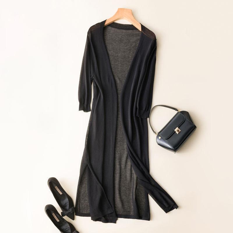 LIngzhi Mode Lente Zomer Zonbeschermingskleding Dames Lange Vest Gebreide Trui Dames Jas Jas Dames Bovenkleding XL zwart