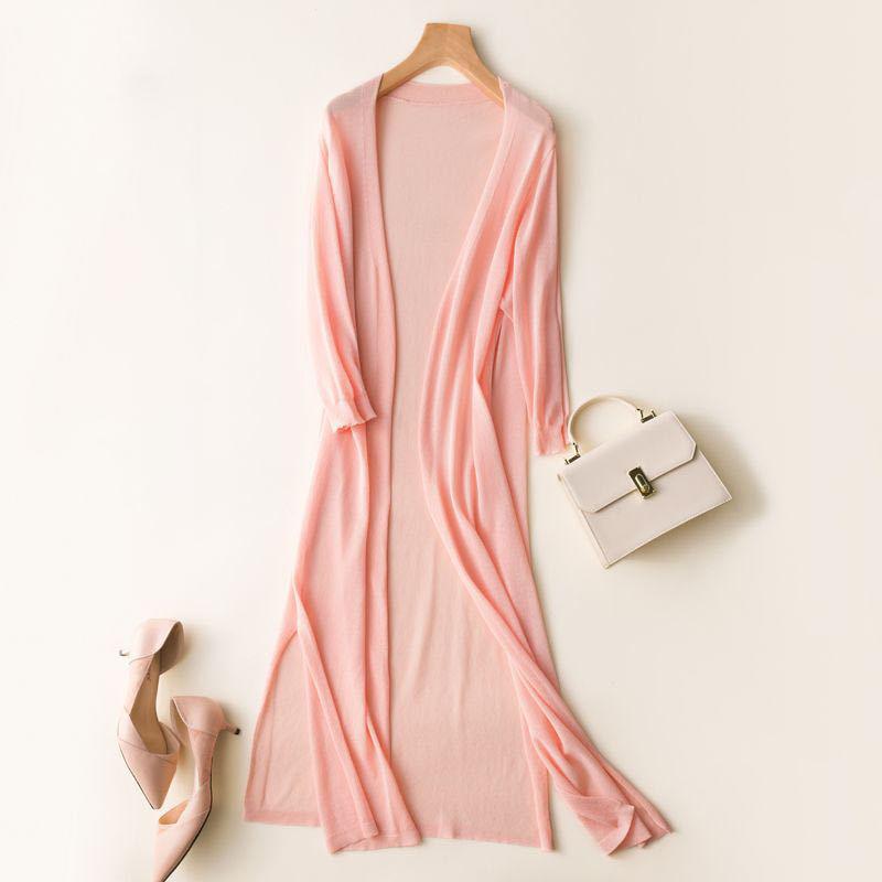 LIngzhi Mode Lente Zomer Zonbeschermingskleding Dames Lange Vest Gebreide Trui Dames Jas Jas Dames Bovenkleding XL roze