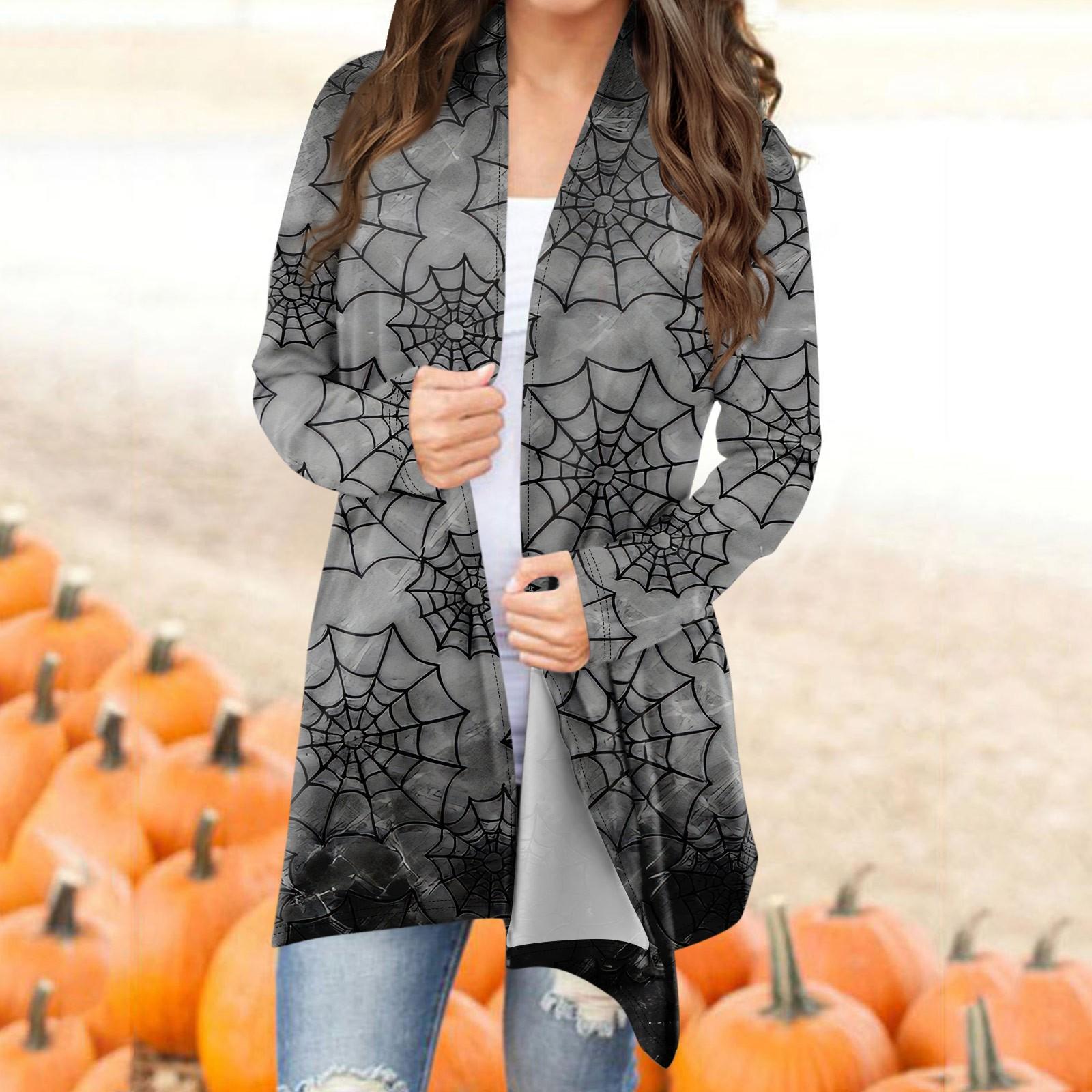 Baihe Damesmode Casual Halloween Bedrukt Middellange Cardigan Jas M