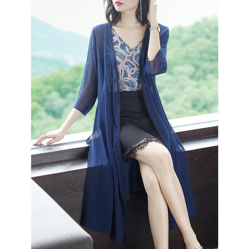 WTEMPO Zijden vestjas voor dames, zomerse middellange tot lange stijl, gecombineerd met rok, gedrapeerd met moerbeizijde, airconditioning shirt, en bovenkleding 4XL Vloot