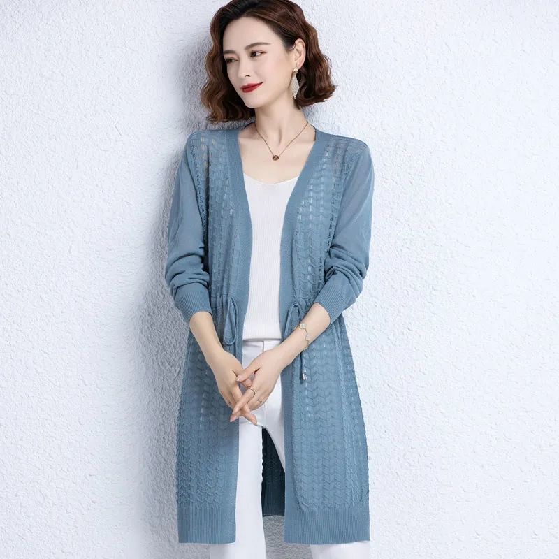 WTEMPO Middellange Gebreide Zomer Cardigan Jas van IJszijde, Losse Top, Dunne Gesneden Gehaakte Sjaal voor Zonbescherming 3XL