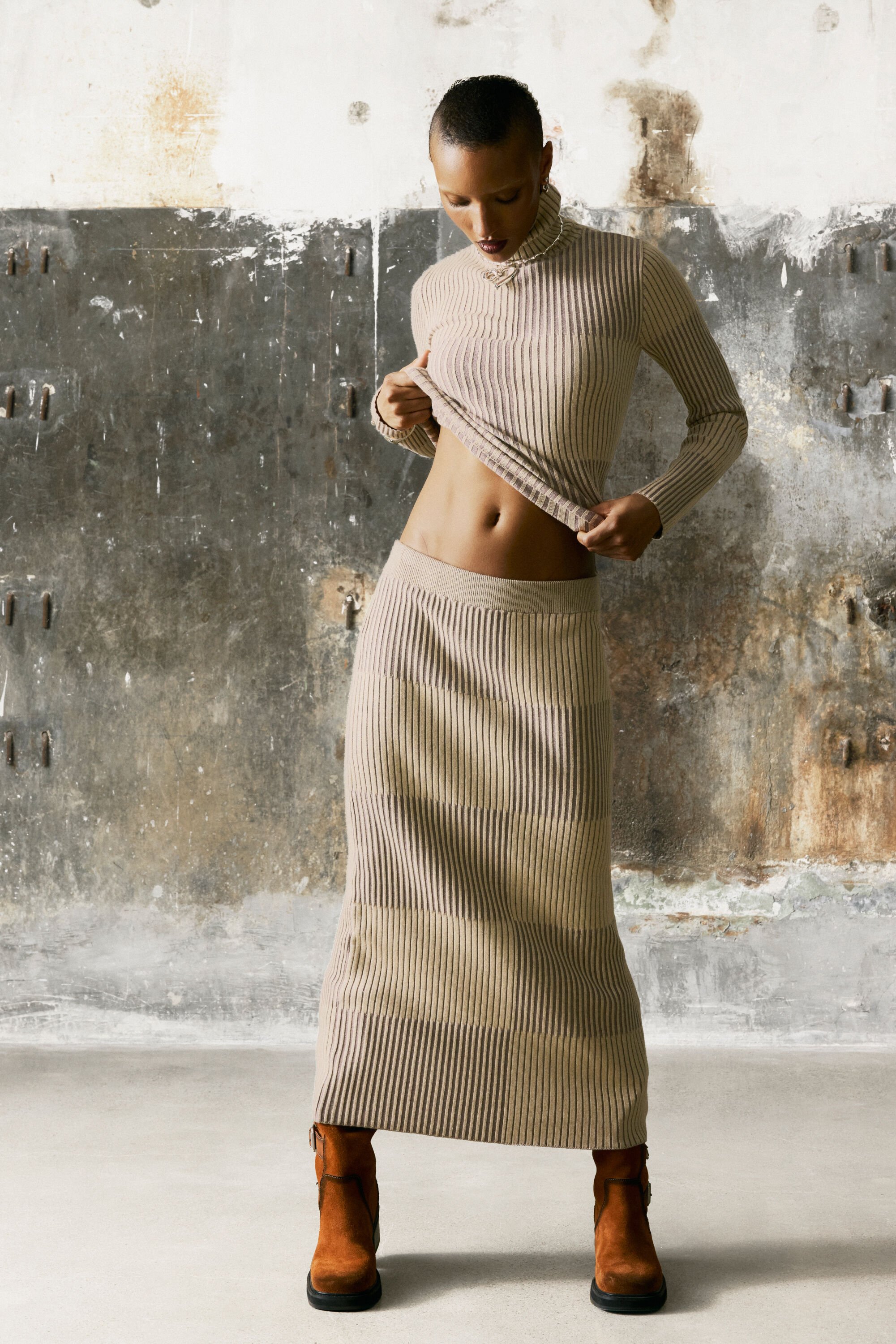 Desigual KATOENEN TRICOT ROK - BROWN