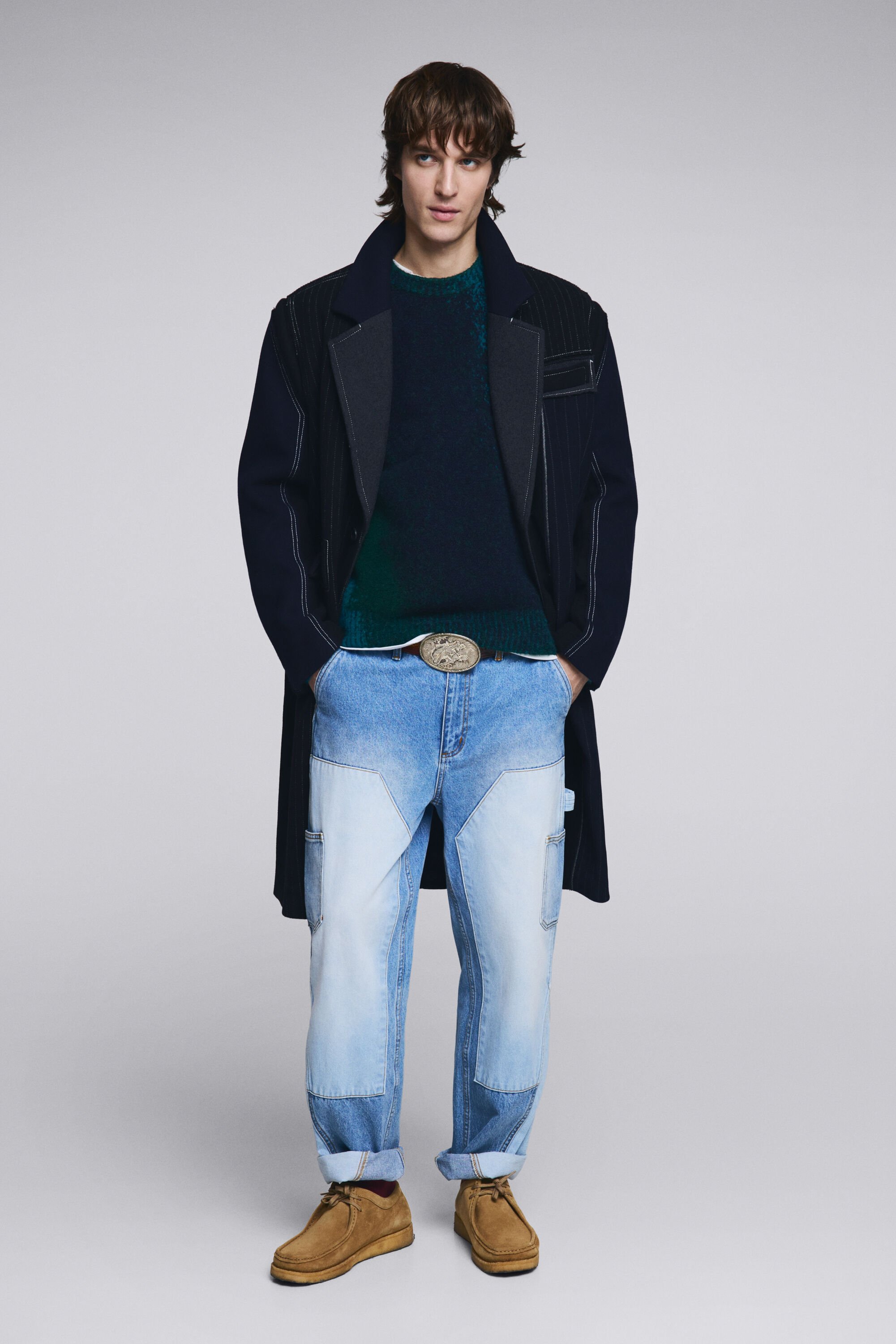 Desigual Lange gestreepte jas - BLUE