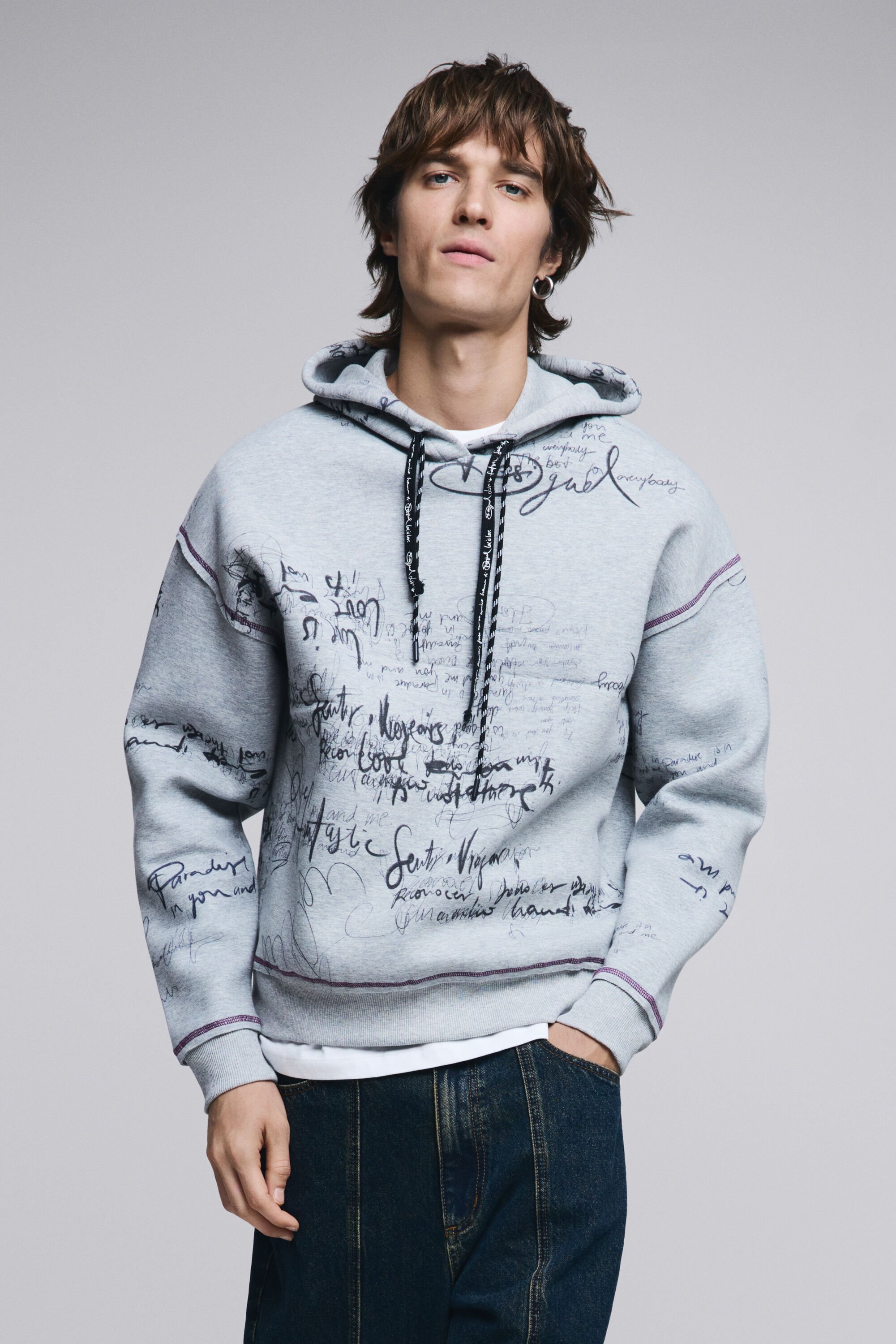Desigual Sweatshirt met lettering en capuchon - BLACK