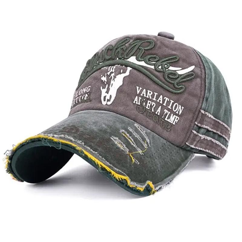 UP POSITIVE Unisex Gewassen Katoen Vintage Pet Letter Borduurwerk Baseball Cap Koeienkop Patroon Mannen En Vrouwen Buitensport Hoeden 56cm-60cm legergroene kleur/koffie