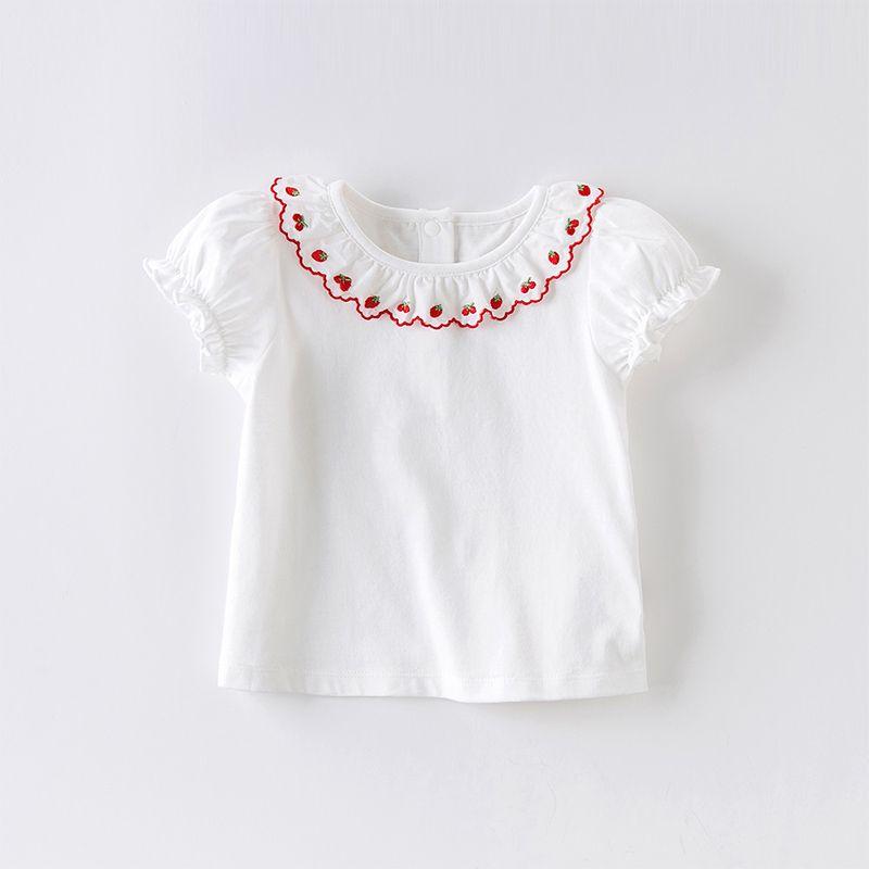 WTEMPO Meisjes T-shirt met korte mouwen Kinderkleding Dunne Zomer Top met halve mouwen 130 wit