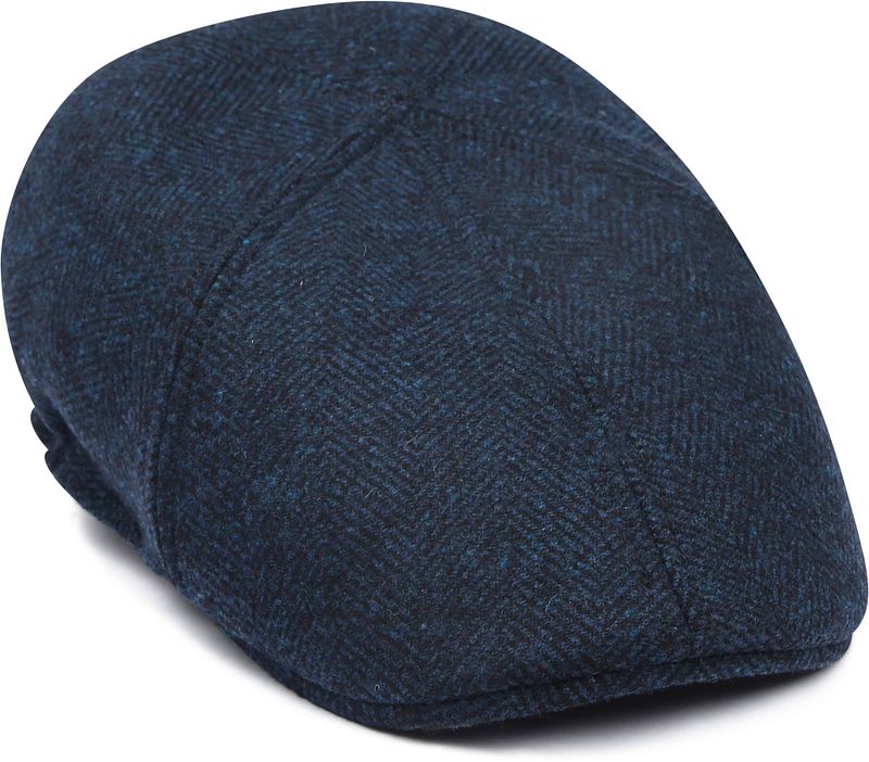 Suitable Flat Cap Wool Herringbone Navy -