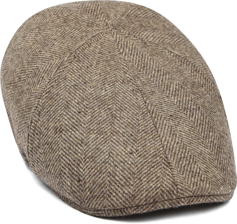 Suitable Flat Cap Wool Herringbone Beige -