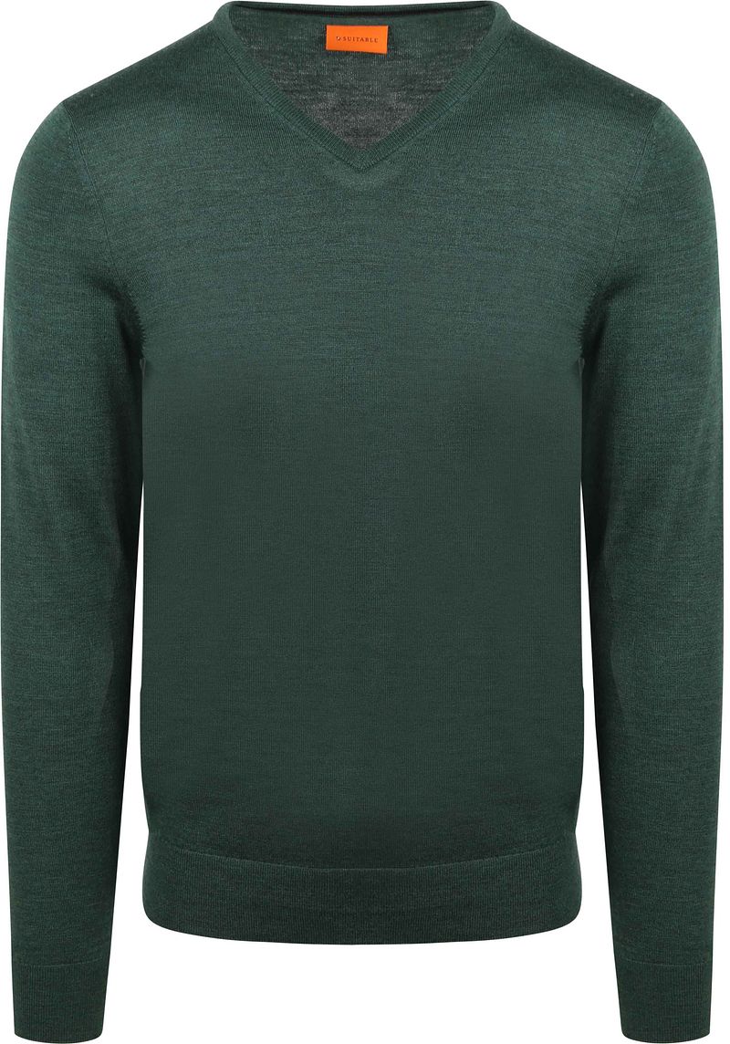 Suitable Merino Pullover V-Hals Racing Groen