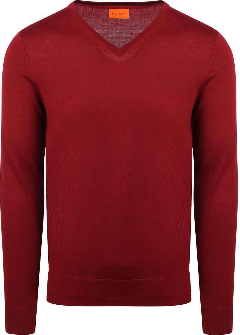Suitable Merino Pullover V-Hals Donkerrood