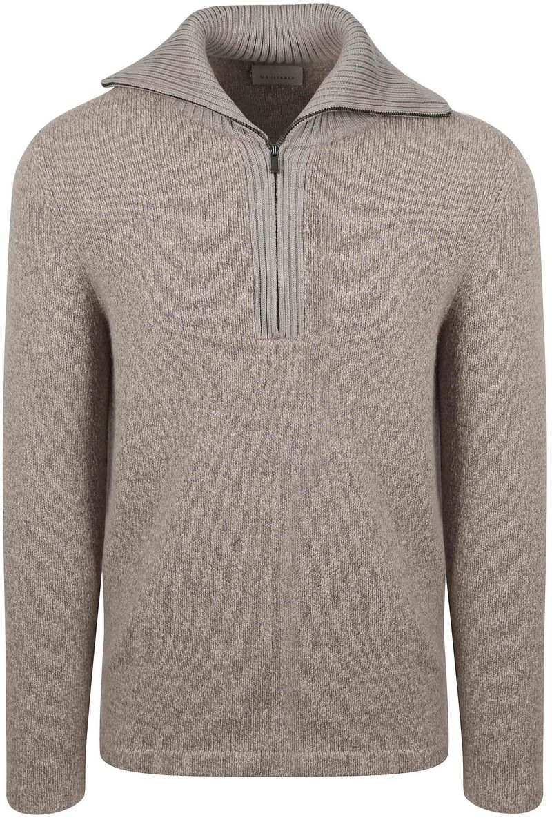 Suitable Deep Zip Pullover Boiled Wool Taupe
