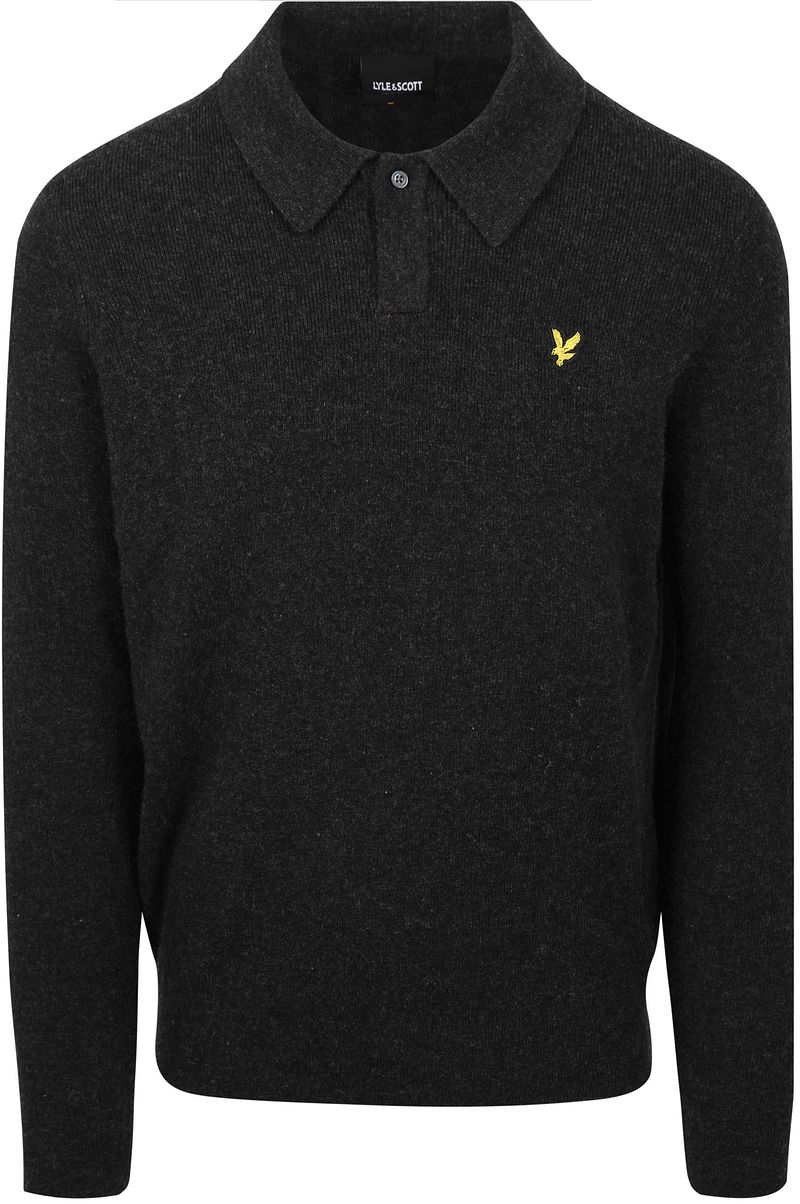 Lyle and Scott Lyle & Scott Longsleeve Poloshirt Lamswol Zwart