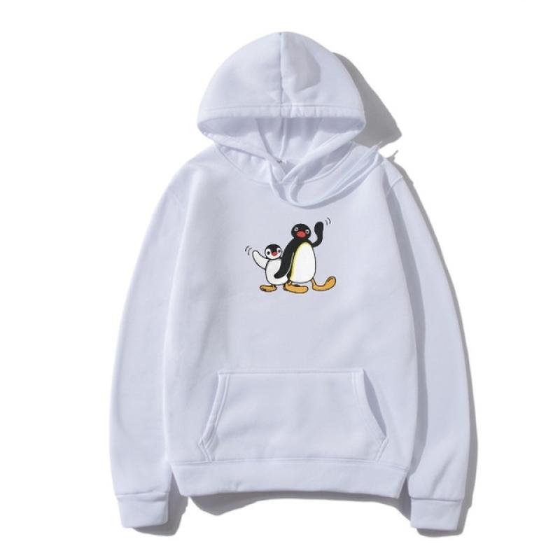 New Movement Pingu Herentrui Penguin Series Cartoon Meme Kids Retro Leuke Grappige Grappige Hoody Camisas Hoodie Pullover Premium Katoen M wit