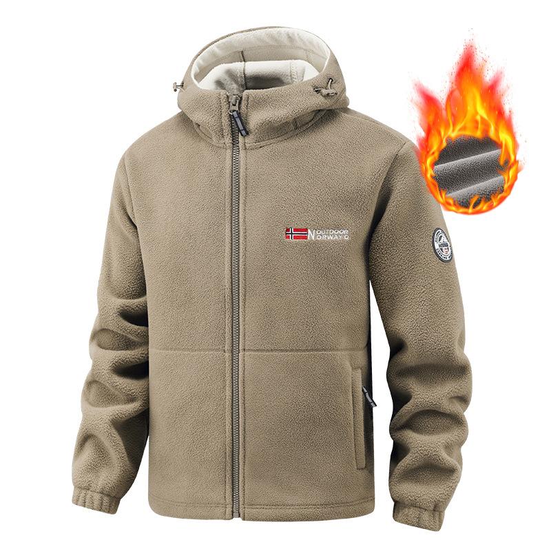 Weft Autumn and Winter Norwegian European Size Men's Fleece Hooded Jacket Cold-resistant Warm Jacket XXL kaki