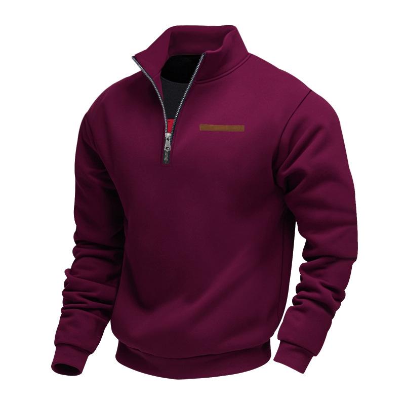 Lizhu Half-zip losvallende trui met opstaande kraag, casual sweatshirt in effen kleur voor heren XXXL bordeaux