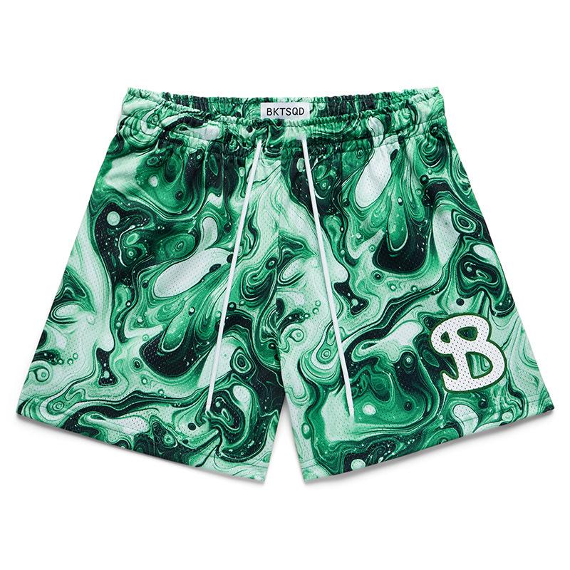 BigSopping BKTSQD Heren Sneldrogende Mesh Parel Basketbalshorts - Losse Pasvorm, Vierpunts Casual Buitensportbroek M groen