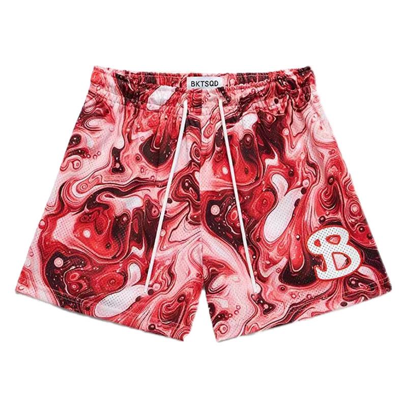 BigSopping BKTSQD Heren Sneldrogende Mesh Parel Basketbalshorts - Losse Pasvorm, Vierpunts Casual Buitensportbroek M rood