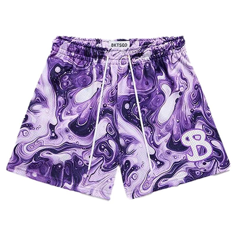 BigSopping BKTSQD Heren Sneldrogende Mesh Parel Basketbalshorts - Losse Pasvorm, Vierpunts Casual Buitensportbroek M paars