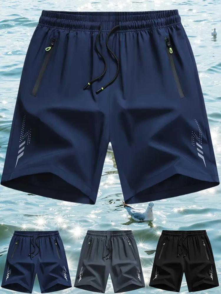 Cloudy and sunny days Effen, snel drogende herenshorts, casual, licht elastische shorts met trekkoord, geschikt voor de zomer 3XL marineblauwe kleur
