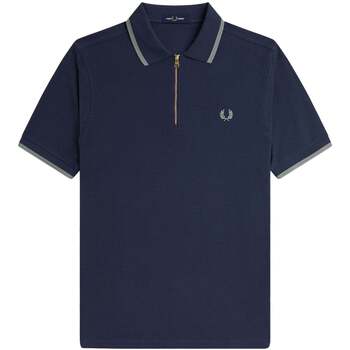 Fred Perry Polo Shirt Korte Mouw  Crepe Pique Zip Neck Polo Shirt Dark Airforce