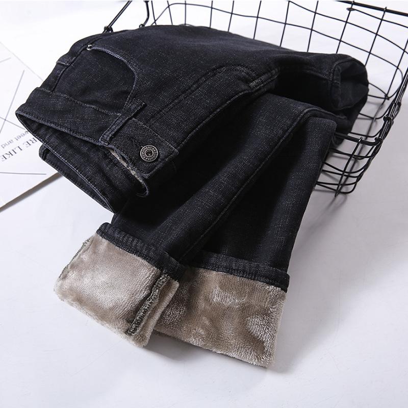 ZUERLE Winter Pluche Verdikte Warme Hoge Taille Jeans Dames Elastische Dunne Veelzijdige Broek 31 grijs/zwart