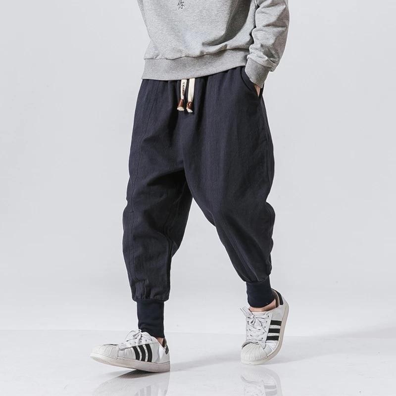 King Billion Katoen Linnen Harembroek Mannen Effen Elastische Taille Streetwear Joggers 2022 Nieuwe Baggy Drop-Kruis Broek Casual Broek mannen L