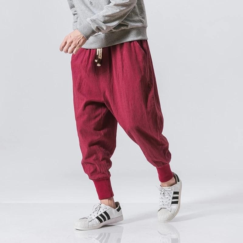 King Billion Katoen Linnen Harembroek Mannen Effen Elastische Taille Streetwear Joggers 2022 Nieuwe Baggy Drop-Kruis Broek Casual Broek mannen L