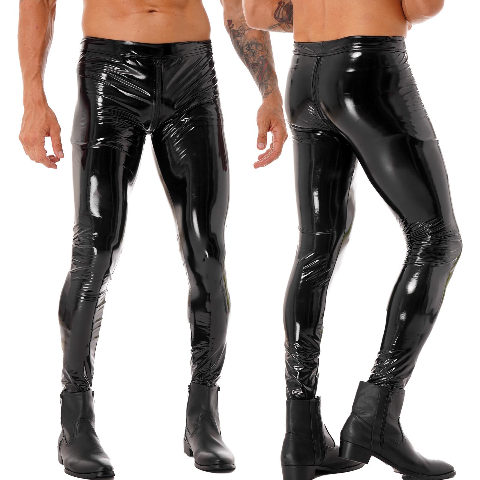 BM38TM Herenlegging Wetlook lakleren broek Panty Tweewegrits Kruisbroek Stage Performance M zwart