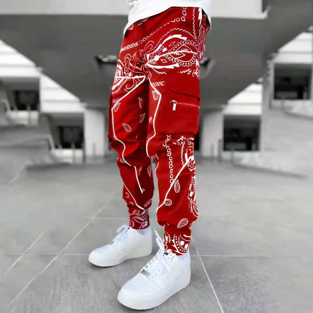 91440607MAC4DCME0U Mannen afdrukken hiphopbroeken Heren cargobroeken Broeken Mode Streetwear joggingbroek voor heren Joggers High Street losse broeken 5XL rood